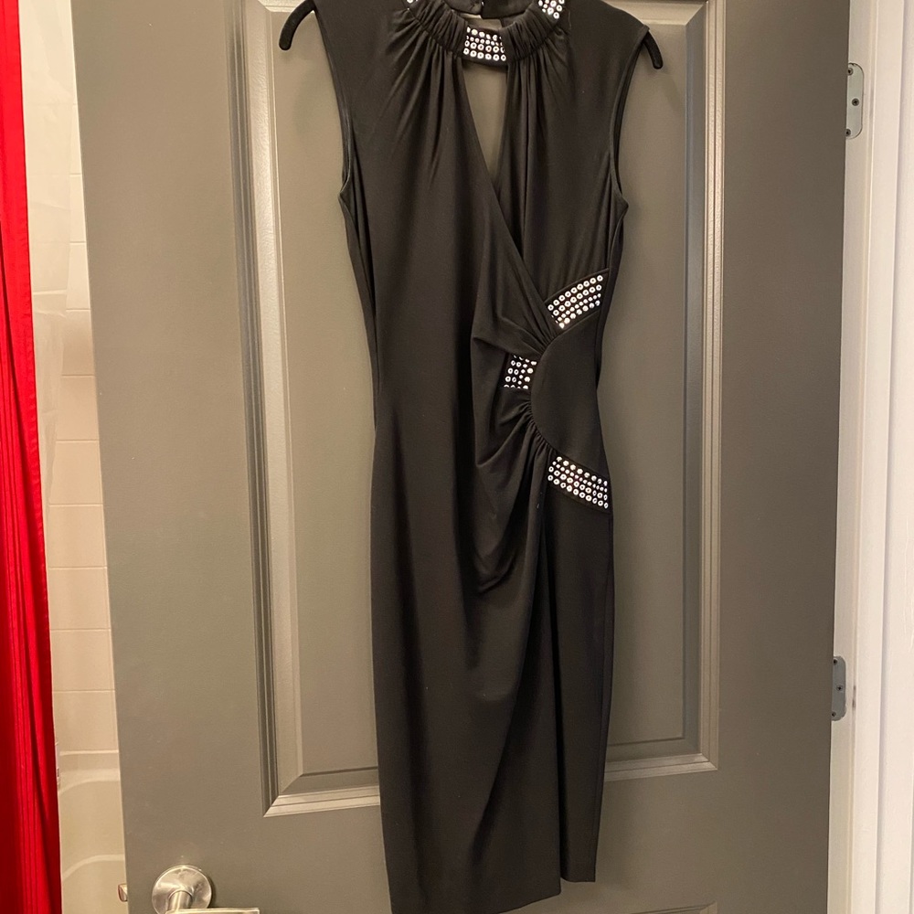 Black Sleeveless Cache Evening Dress with silver embellish, size Small